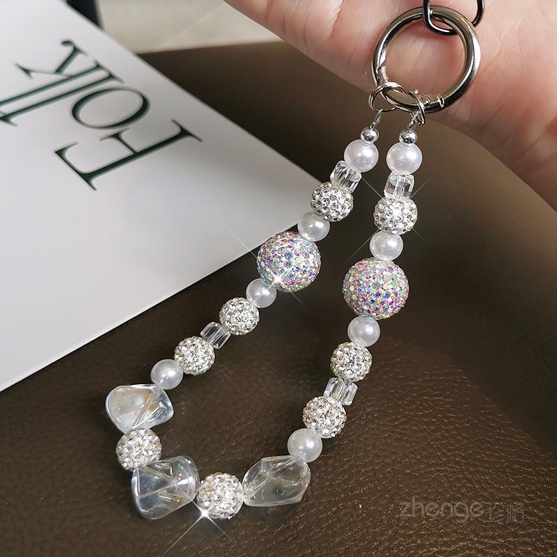 Жемчужный хрустальный шнурок для мобильного телефона, короткий браслет из сверкающих бриллиантовых бусин, женский наручный аксессуар для защиты от потери