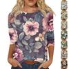 Women's Fashion Casual Round Neck Three Quarter Sleeve Printed T-Shirt Top