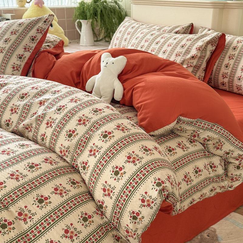 Class A Double Layer Gauze Floral Jacquard Bamboo Cotton Bedding Set - Fresh Design for Student Dormitory