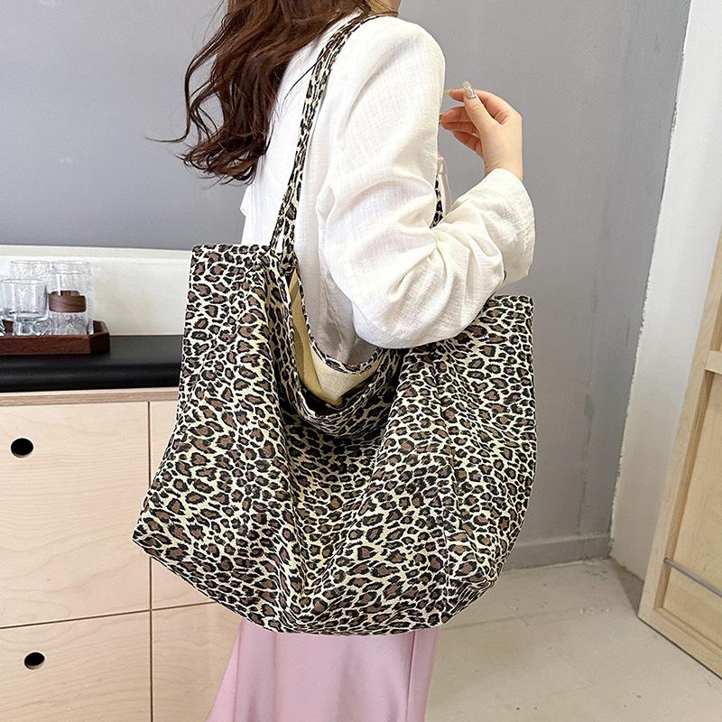 2025 Leopard Print Canvas Bag Commuter Lazy Style Fashion Handbag European and American Large-capacity Shoulder Tote Women's Bag