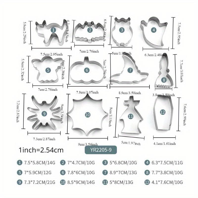 12 шт., Формочки для печенья на Хэллоуин, Форма для конфет из нержавеющей стали, Формочки для шоколада Формы для украшения тортов Инструменты для выпечки Кухонные гаджеты, Кухонные принадлежности