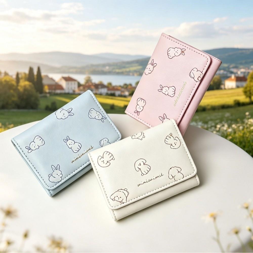 Cute Pattern Cartoon Trifold Wallet Korean-Style Pu Leather Coin Purse Card Holder Daily Outings