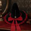 Gothic Witch Hat for Women Girls Lolita Style Wide Brim Decorative Music Festivals with Bow Halloween Costume Accessory Elegant Headwear