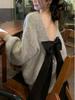 Grey Korean-Style Bow Pullover Knit Sweater: Fashionable, Slimming, Street Style for Autumn Women
