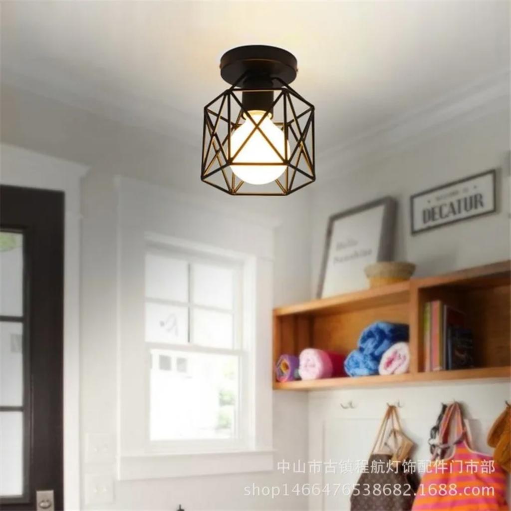 New Industrial Ceiling Lamp Shade Fixture Hallway Entrance Aisle Porch Square Iron Chandelier Pendant Light WY507