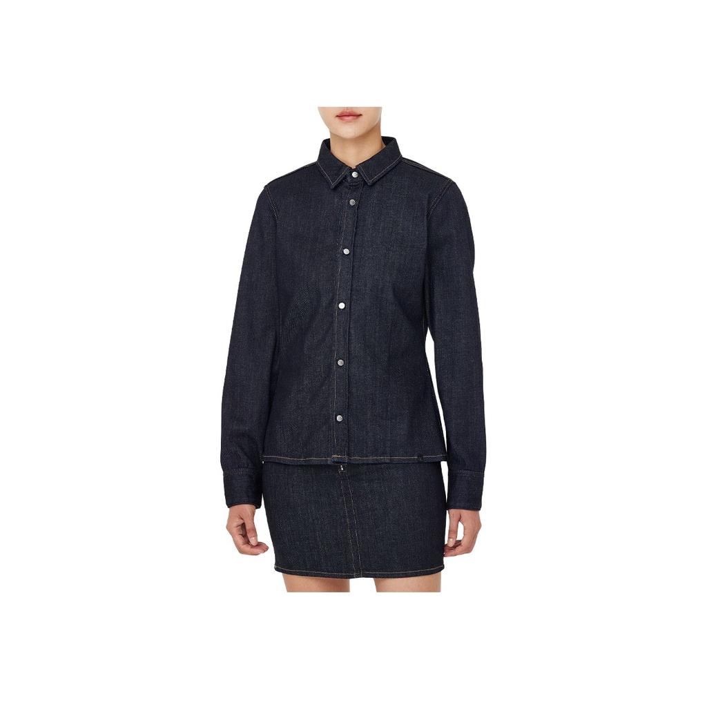 Calvin Klein Однобортная джинсовая рубашка с длинным рукавом облегающего кроя для женщин, синяя J224052-1AP