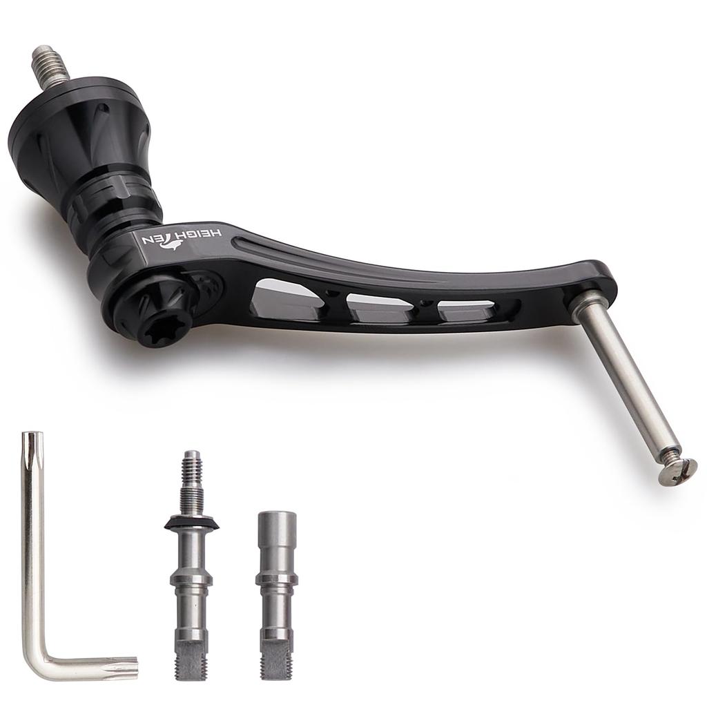 HEIGHTEN Adjustable Reel Handle for Daiwa and Shimano Arch Series Spinning Reels Type 55-60mm (No Knob) (Strengthened - Black) (1039)