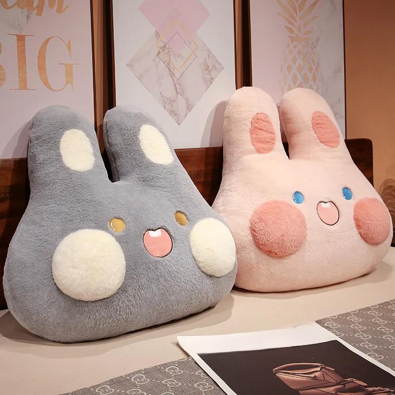 Furry Plush Rabbit Pillow Cute Simulation Bunny Soft Doll Warm Pillow Back Cushion Home Decoration Kids Toys Birthday Gift