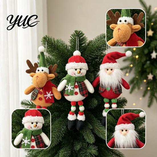 Plush Santa Snowman Elk Ornaments Christmas Hanging Ornament, Santa/Snowman/Elk Figures, Decorative Reusable Tree Pendants Xmas Pendant for