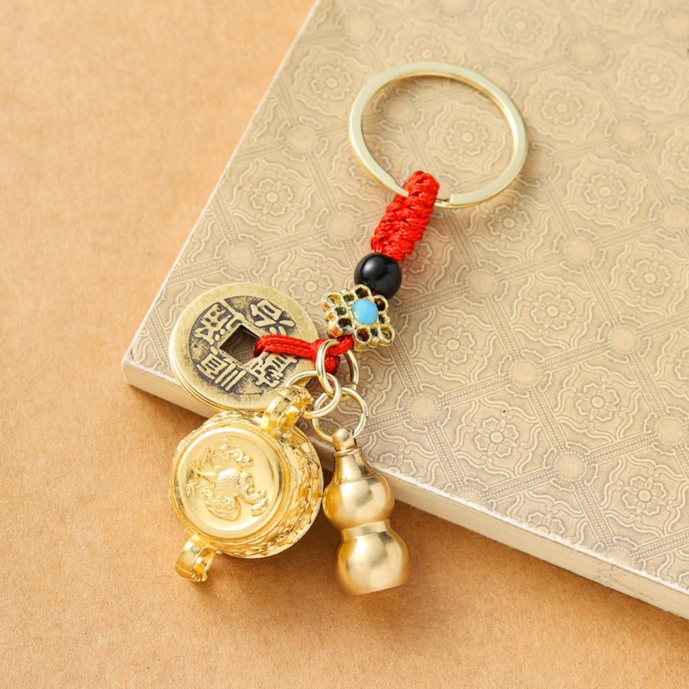 Латунные монеты в китайском стиле, кулон на удачу, медный брелок для ключей от машины, украшение на рюкзак
