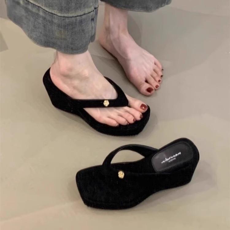 Версия из мягкой кожи~ Маленький человек увеличивает рост, шлепанцы на толстой подошве, женские туфли на танкетке, крутые тапочки, французские босоножки на высоком каблуке.