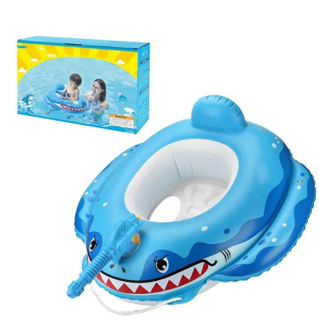 Inflatable Baby Swimming Ring Shark Design with Seat and Built-In Water Gun for Toddlers and Young Children Safe Pool Float Accessory