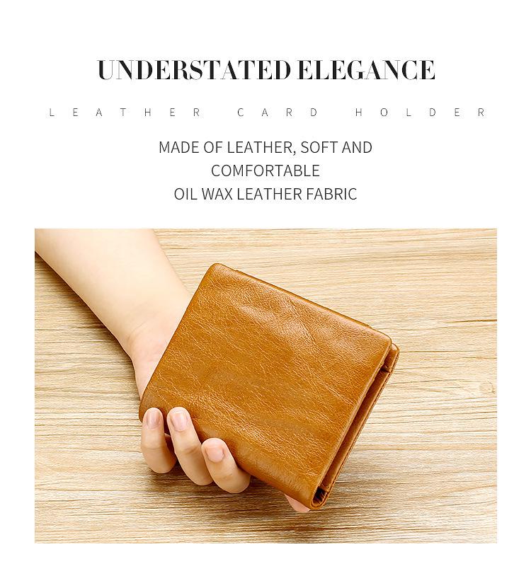 Мужской кожаный кошелек Trifold Retro RFID - короткий, с защитой от кражи и несколькими отделениями для карт