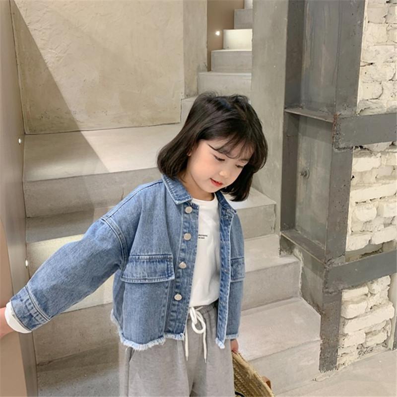 Девочки Весна однотонные свободные повседневные джинсовые куртки милые удобные топы