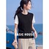 Женский базовый вязаный топ с коротким рукавом Basic House, имитирующий двухпредметный, из смесовой ткани Tencel