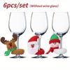 6Pcs/SET Christmas Wine Glass Cover Santa Claus Elk Snowman Wine Cup Cover Tags Decoration Xmas New Year Table Decor