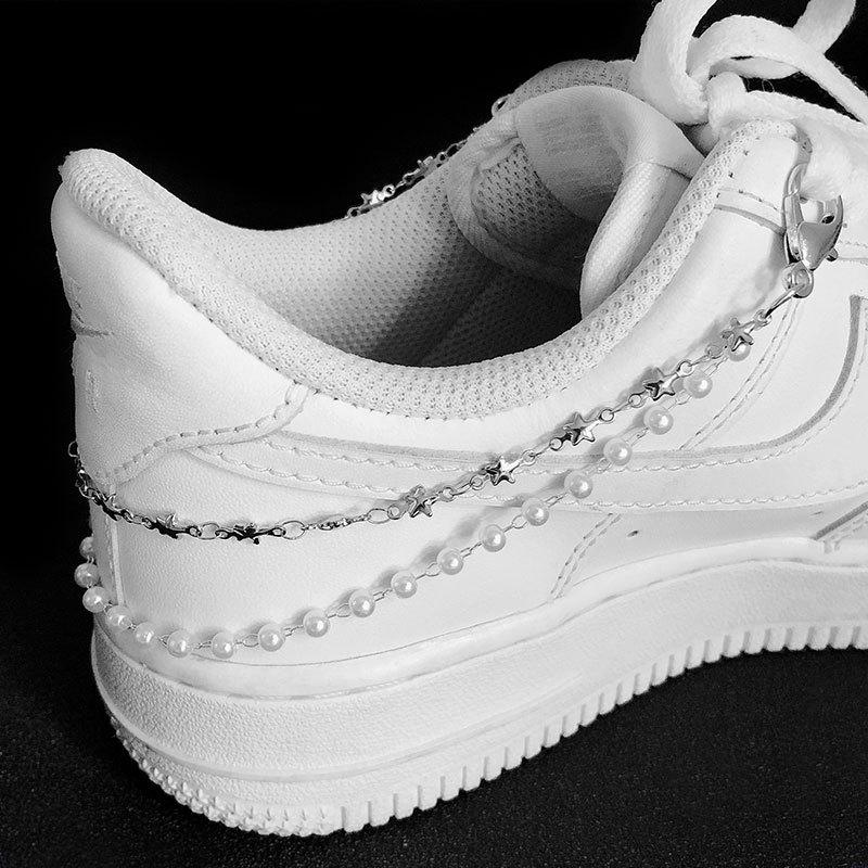 Двойной слой жемчуга сердце цепь пряжки для обуви украшения холст доска обувь аксессуары креативная мода простая обувь ювелирные изделия