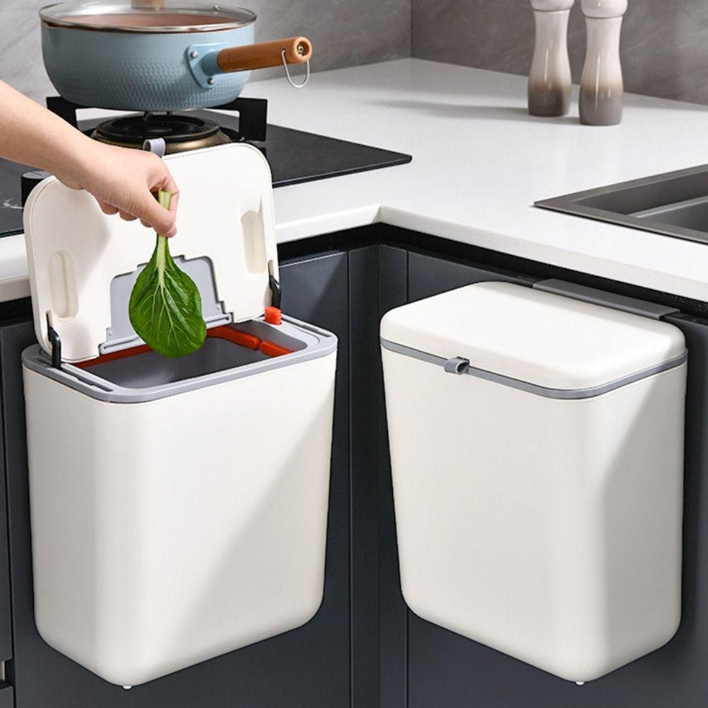 Wall Mounted Garbage Recycling Bin Dual Inner Flip Type Storage Bin Kitchen Bathroom