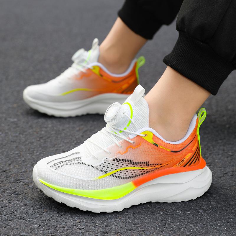 Mesh Red Rabbit Boys Shoes Rotating Button Spring and Autumn New Sports Shoes Medium and Older Children's Running Shoes Non-slip Soft Sole