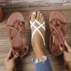 Flat Sandals Women's Summer New Solid Color Woven Elastic Band Toe Women Wear Flat Sandals