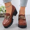 Metal Chain Square Heel Single Shoes Autumn New Round Toe Deep Mouth Platform Non-Slip High Heels