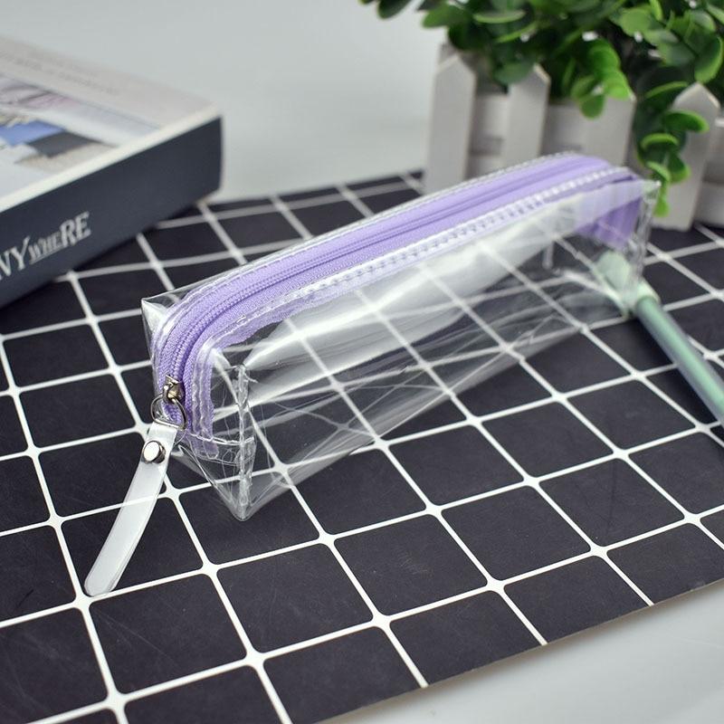 Transparent Zipper Pencil Case Pen Bag Cosmetic Makeup Pouch Sundries Organizers Stationery Gifts School Supplies