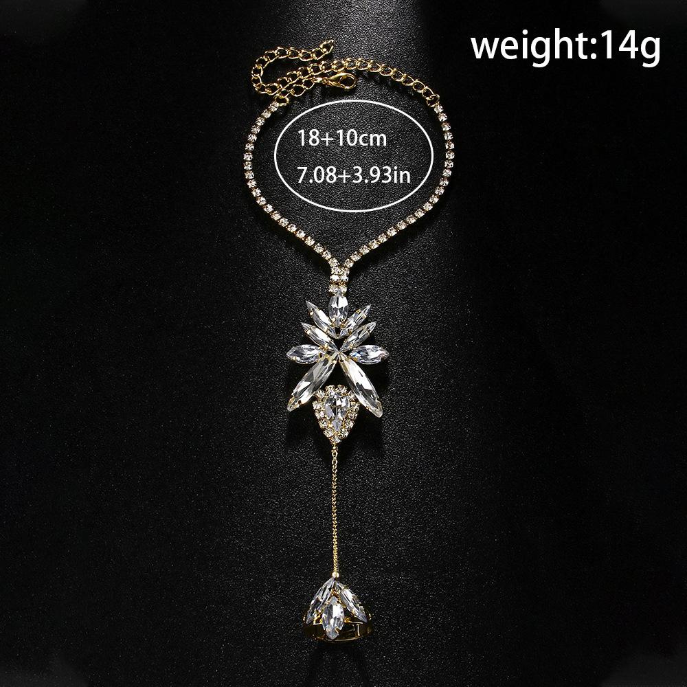 Шарм Блеск Кристалл Кольцо Браслет Цепочка Женщины Серебро Бохо Свадьба Сверкающий Стразы Пальцевое Кольцо Женские Украшения