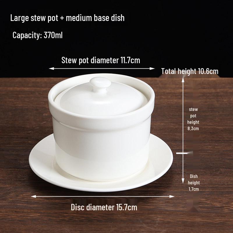 Ceramic Double Boiler Stew Pot with Lid for Soup, Bird's Nest, and Steamed Eggs