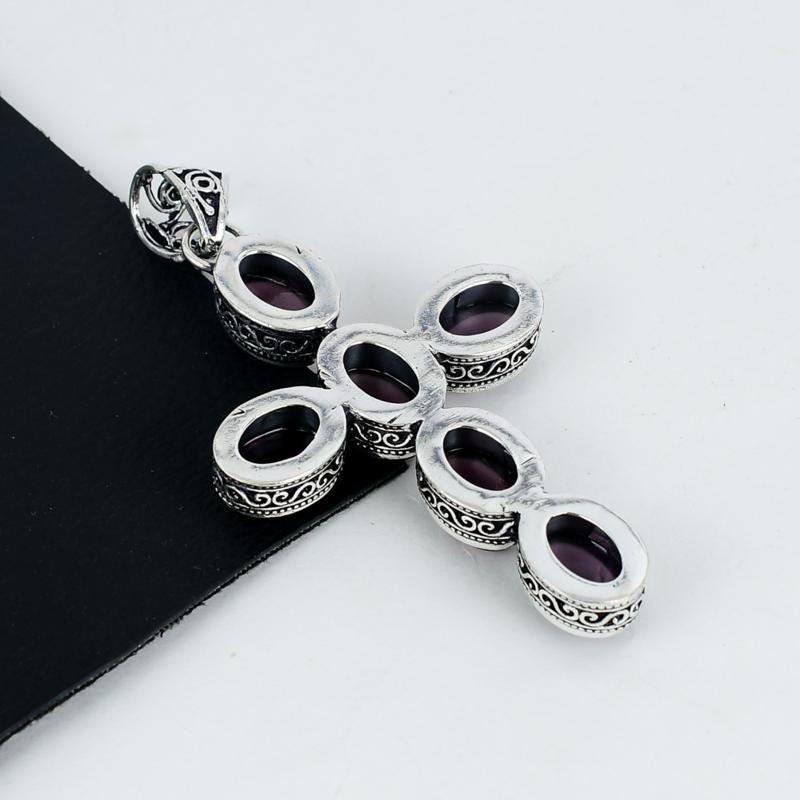 Подвеска с драгоценным камнем темный аметист, серебро 925 пробы - дизайн креста ручной работы, повседневные украшения, уникальные подарки с подвеской темный аметист