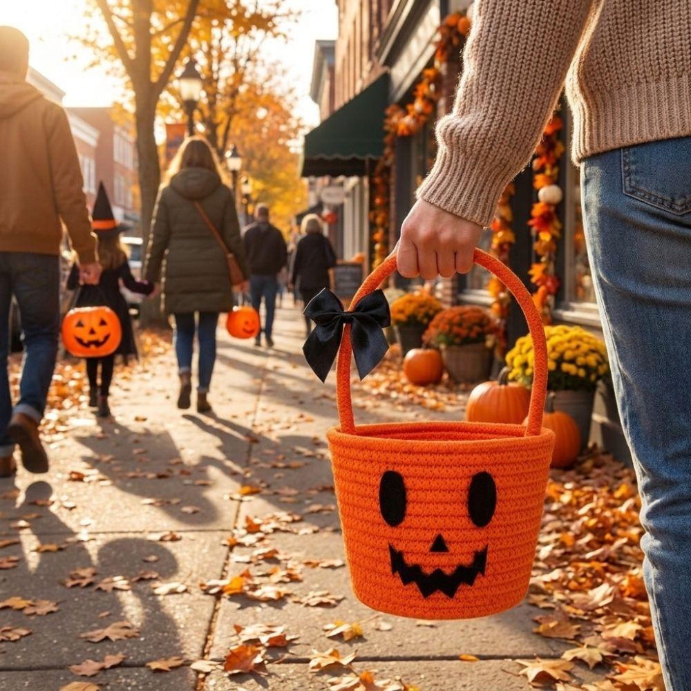Woven Pumpkin Candy Bucket Halloween Theme Pumpkin Gift Basket Toys Basket  Party Decoration