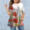 Женская летняя футболка с красным цветочным принтом больших размеров, удобная футболка с короткими рукавами и круглым вырезом, повседневная мешковатая футболка средней длины