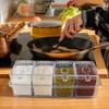 Four Compartment Transparent Seasoning Box with Spoon Lid and Storage Base, Salt, Sugar, MSG Four in One Storage Container