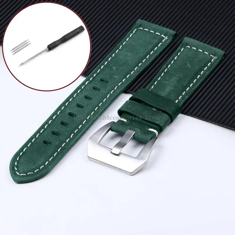 Watch Band Cowhide Crazy Horse Sport Bracelets Men Women Business Watch Band Soft Wristband Genuine Leather Strap for Panerai 20/22/24/26mm