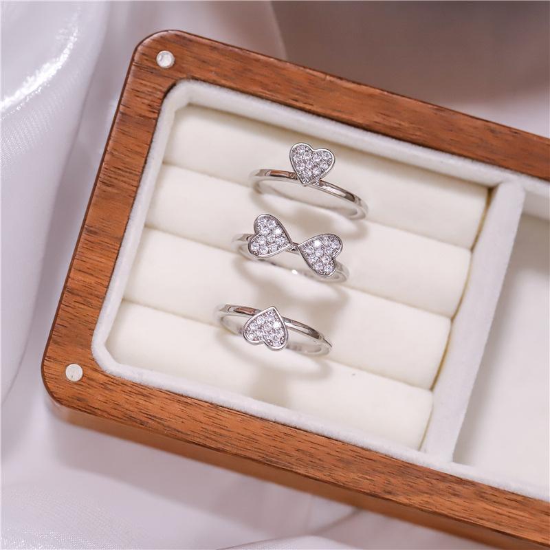 Lucky Four-Leaf Flower Micro-Set Zirconia Ring Women Flowers Fashion Ring Opening Adjustable Four-Leaf Clover Ring
