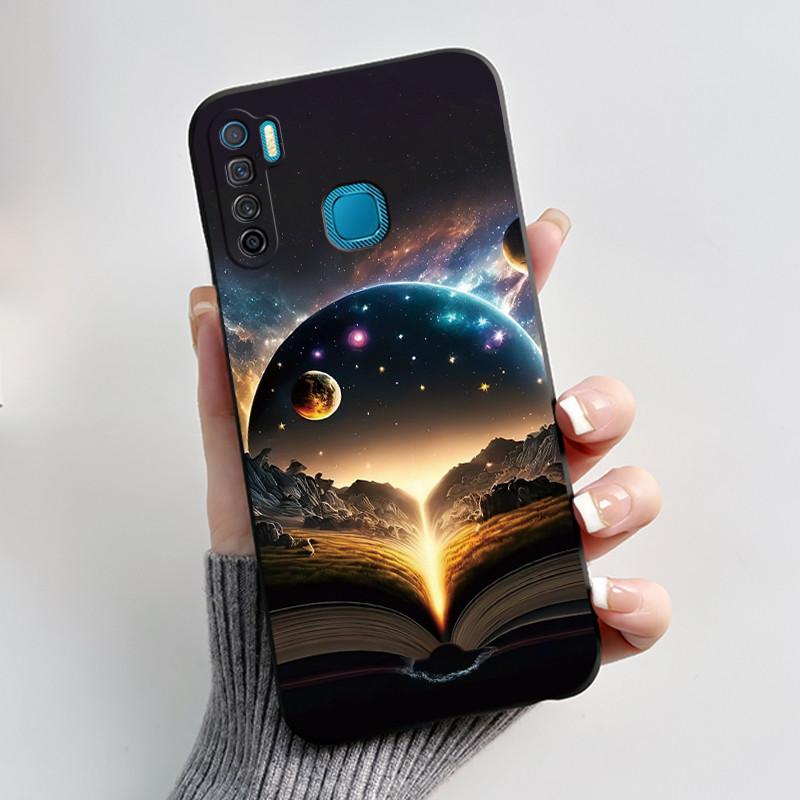 Phone Case For Infinix S5/S5 lite/X652/Camon 12 Air/CC6 Black Cute Cartoons Painted Casing Bumper Soft Shockproof Black Case