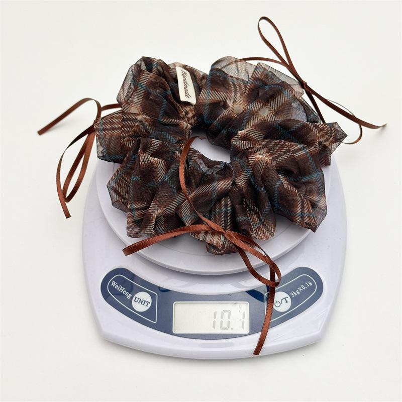 Sheer Gingham Scrunchies With Thin Ribbons Transparent Plaid Hair Ties Fairy Style Light Weight Hair Rope For Summer