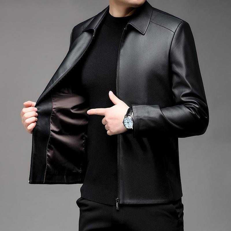 New Autumn and Winter Lapel Leather Jacket for Young Men's Fashionable Leather Jacket for Business Casual Trendy Handsome Leather Jacket