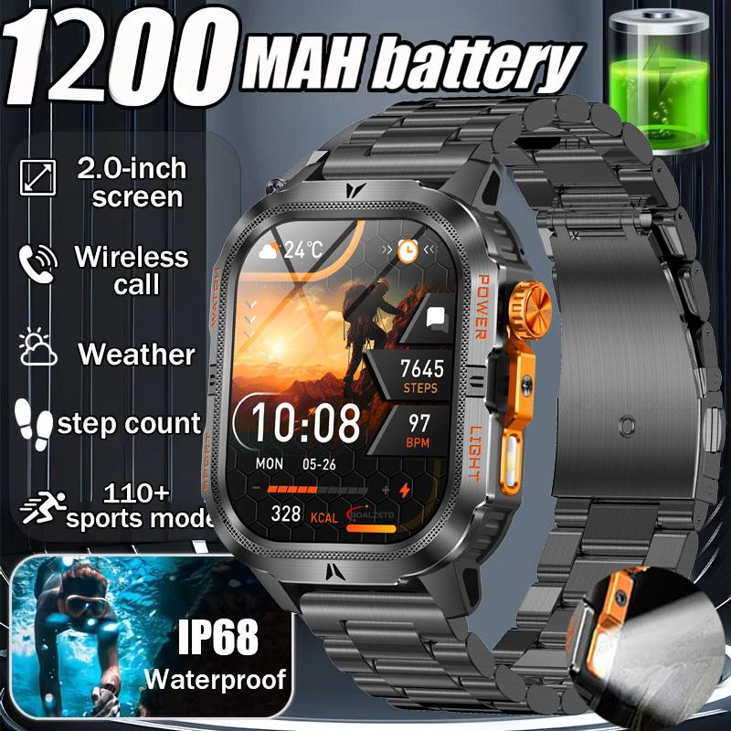 2026 Новый Прочный Военный GPS Умный Часы Мужские 1200 мАч 2,01" AMOLED Экран IP68 Водонепроницаемые Часы SOS Вызов Фитнес Фонарик Смарт-часы для IOS Подарок