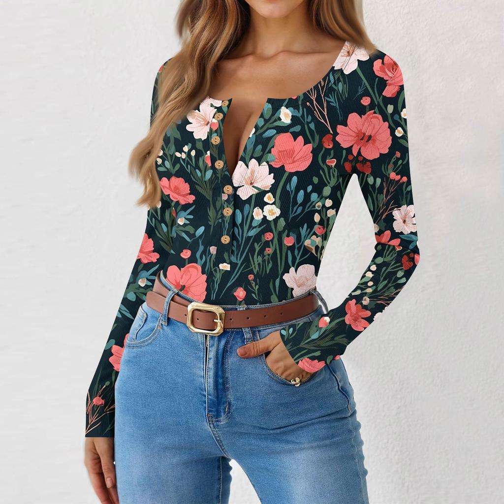 Women's Slim Bottom T-shirt Fashion Casual Gradient Printing Round Neck Pullover Long Sleeve Top