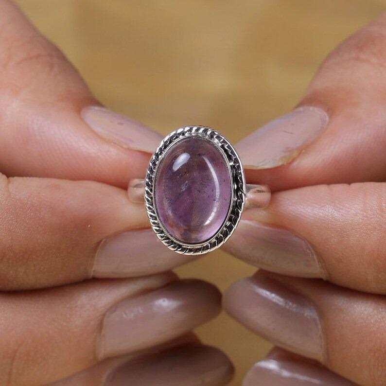 Amethyst Gemstone Ring, Handmade Designer Ring, Statement Ring, Oval Ring, Unisex Gift, Silver Jewelry, 925 Sterling Silver