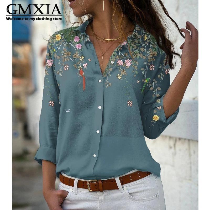 GMXIA 38 цветов Женская мода Повседневные Блузки и рубашки с длинным рукавом и воротником ПОЛО