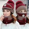 2025 3PCS Mask Hat Scarf Women's Autumn and Winter Beanie Thickened Fleece Warm Ear Protection Cap Set with Extra Fluff