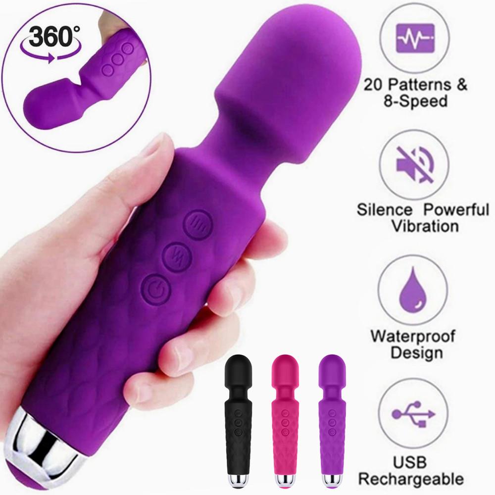 20 Mode Powerful USB Rechargeable Vibrator Electric Body Massage Magic Wand Massager Dildo Vibrators Sex Toy For Women Wife Clit