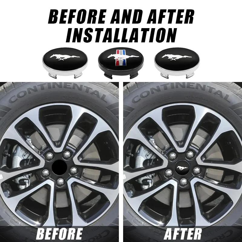 Car Sticker 4Pcs 56+60mm Car Styling Mustang Emblem Badge Wheel Center Hub Cap For Ford Focus Fiesta Mondeo Fusion Explorer Esca