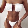2 Pcs/Set Bikini Set Solid Color Pleated Shirring Breathable Women Swimsuit Swimming