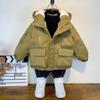 Kids Boys Plush Warm Jacket Hooded Casual Autumn and Winter Thick Cotton Jacket Children's Baby Clothing Style Cotton Jacket