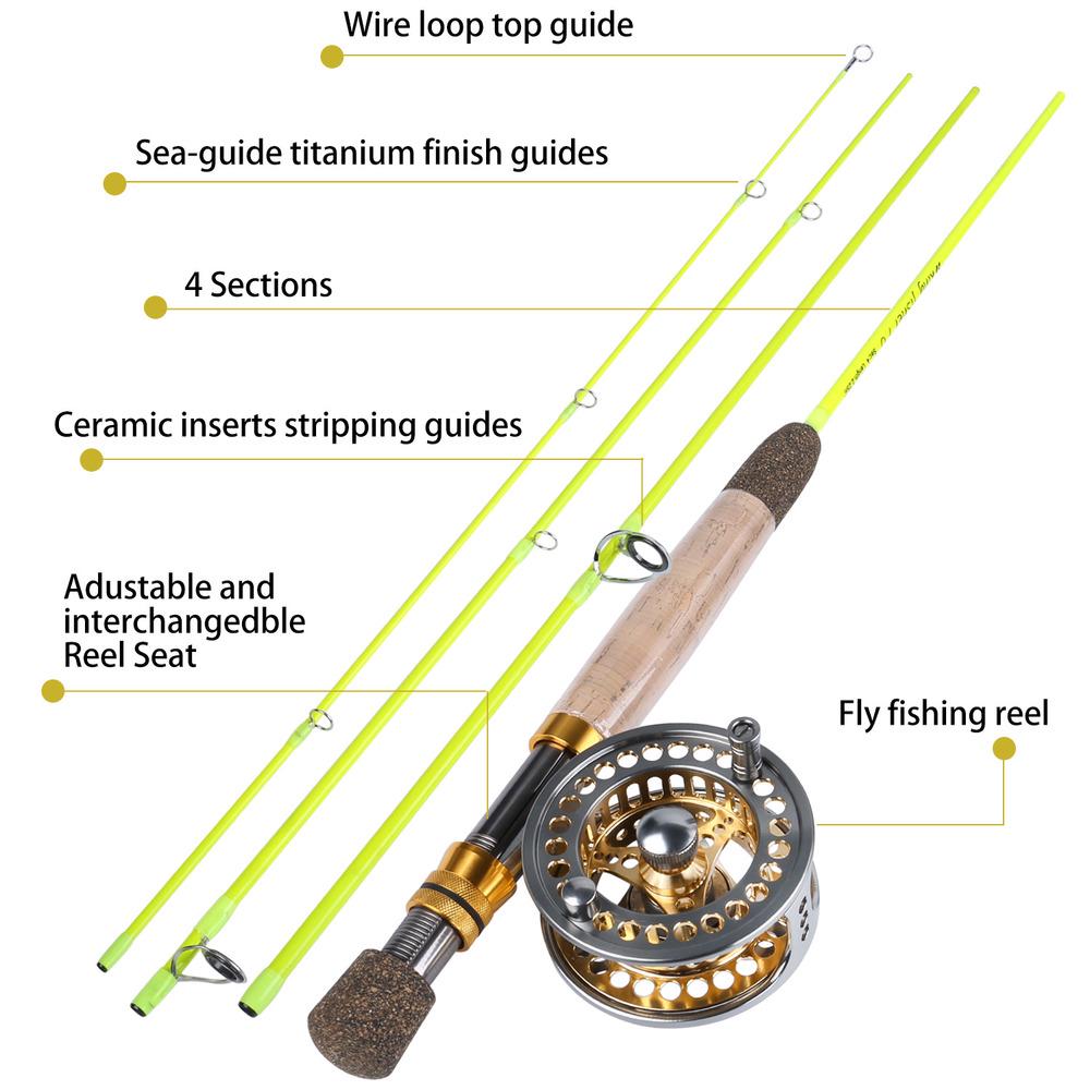 Fly Fishing Rod and Reel Combos 9FT 4 Pieces Fly Fishing Rod Poles with 5/6 Metal Fly Fishing Reel