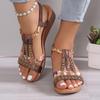 Women Wedge Sandals Summer Bohemia Rhinestones Casual Platform Sandals Female Peep Toe Outdoor Beach Shoes