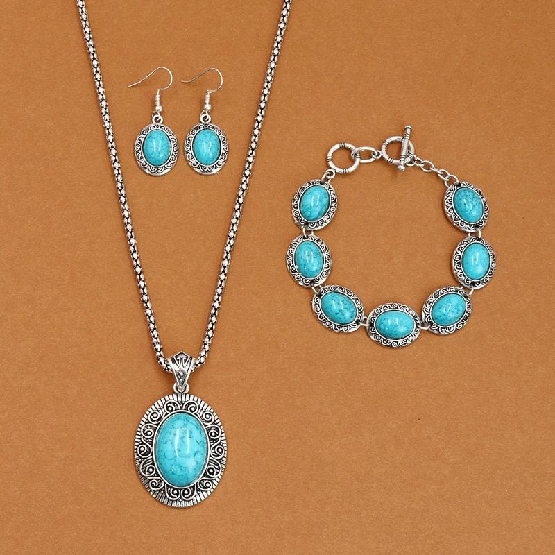 1 комплект ethnic-style сапфирового колье, серег и браслета Mizia для женщин, выполненный в ретро и уникальном стиле.
