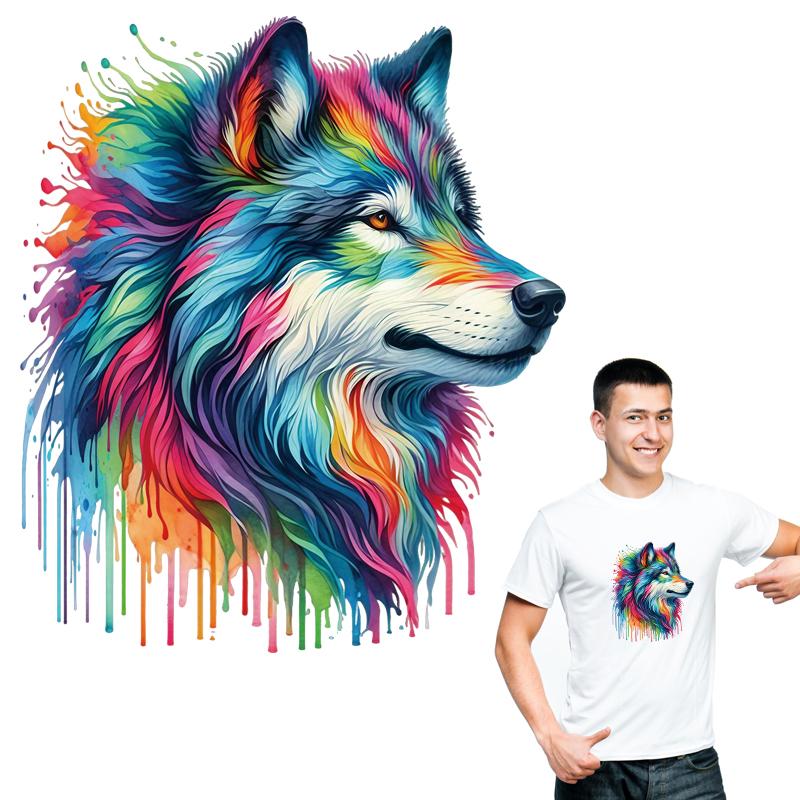 Теплопередача Радужный Волк Наклейка Горячая Распродажа Наклейки Футболка Термопресс Аппликация Наклейки Одежды Сделай Сам Пользовательский Логотип Нашивка